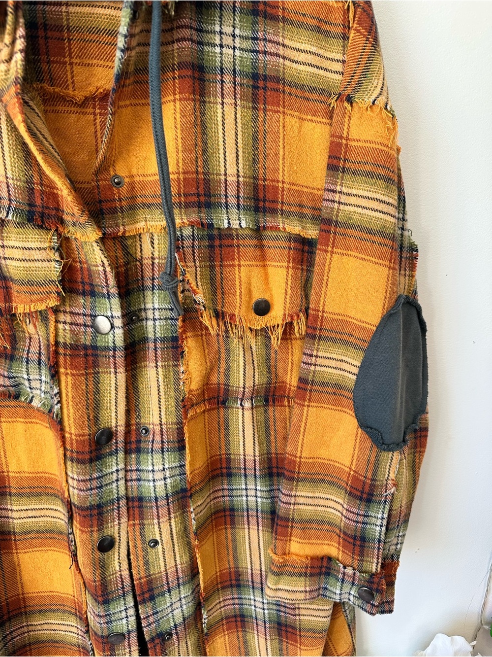 POL Yellow Plaid Flannel Hooded Utility Shacket Shirt M L XL - Picture 5 of 8